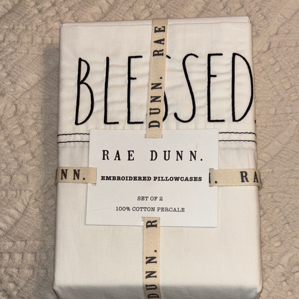 Rae Dunn BLESSED embrodered White Pillowcases Set